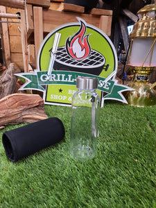 "Grill-Wiese" Glasflasche mit Neoprenhülle 